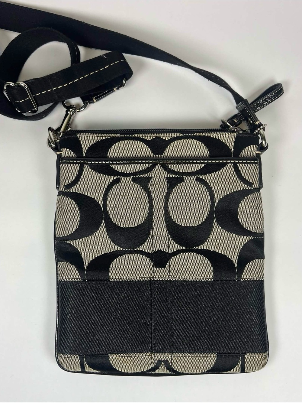 Coach Black and Cream Signature Crossbody Pouch